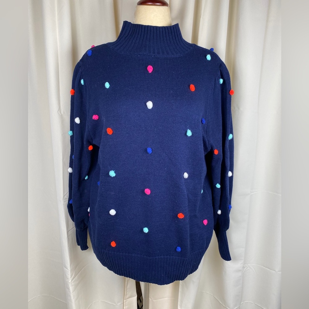 Crown & Ivy Navy Sweater with Colorful Dots